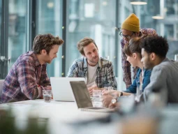 Team arbeitet gemeinsam an einem Projekt